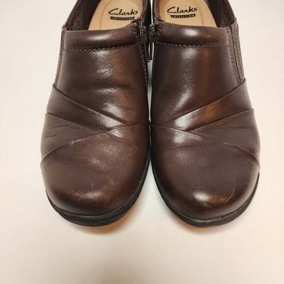 Clarks Women's Brown Leather Slip On Side Zip Wedge Comfort Shoes Size 7.5 - Picture 6 of 10